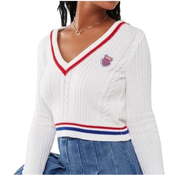 K Swiss x Forever 21 S Collaboration Cable Knit Tennis V Neck Sweater 90s - Picture 1 of 8